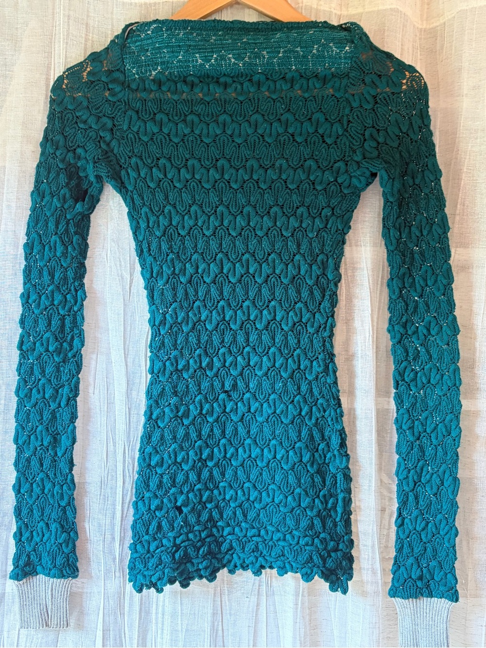 Teal Long-Sleeve Crochet Lace Knit Tunic XS-Small